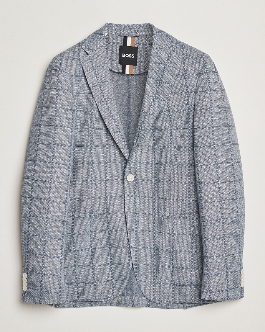 Men | Blazers | BOSS BLACK | Hanry Checked Jersey Patch Pocket Blazer Light Blue