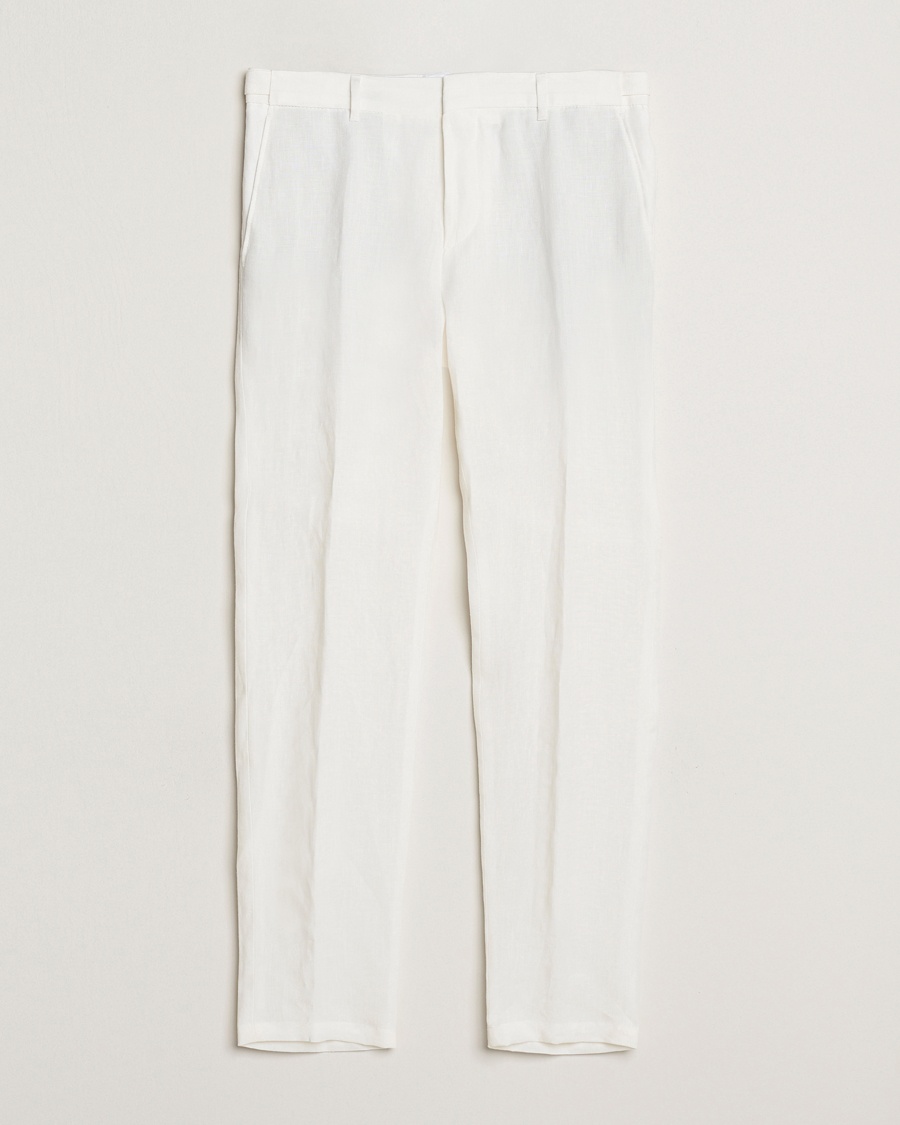 Men | Trousers | BOSS BLACK | Genius Pleated Linen Trousers White