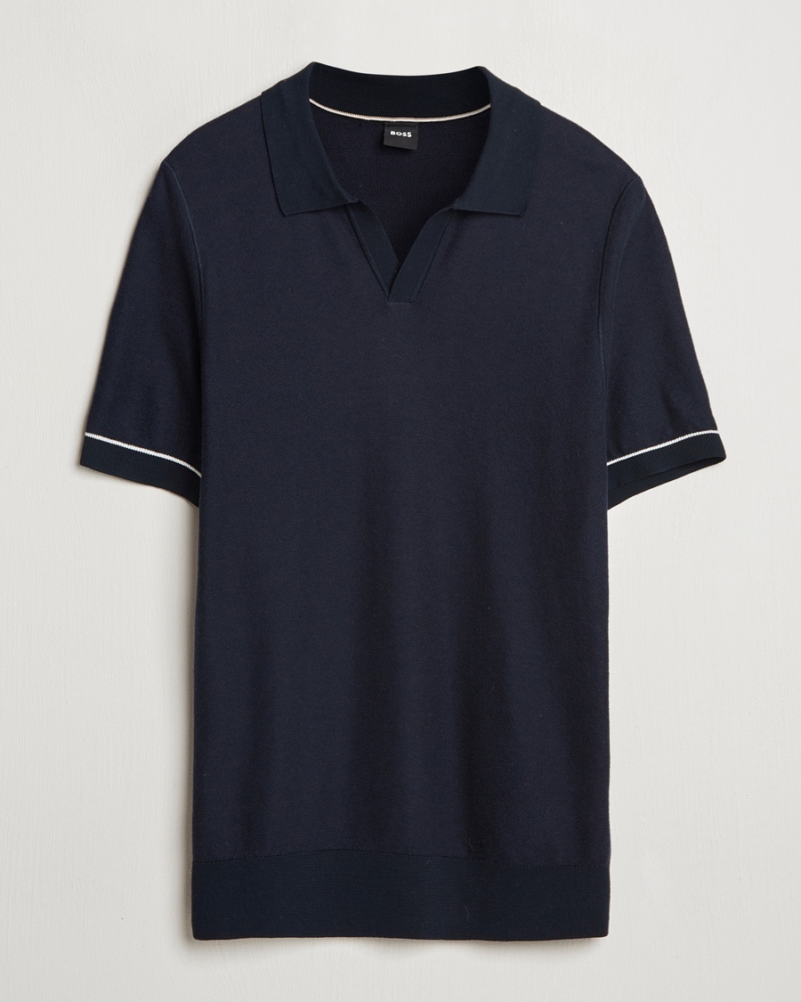 Men | Seasonal Offer | BOSS BLACK | Jianluca Cotton/Lyocell Knitted Polo Dark Blue