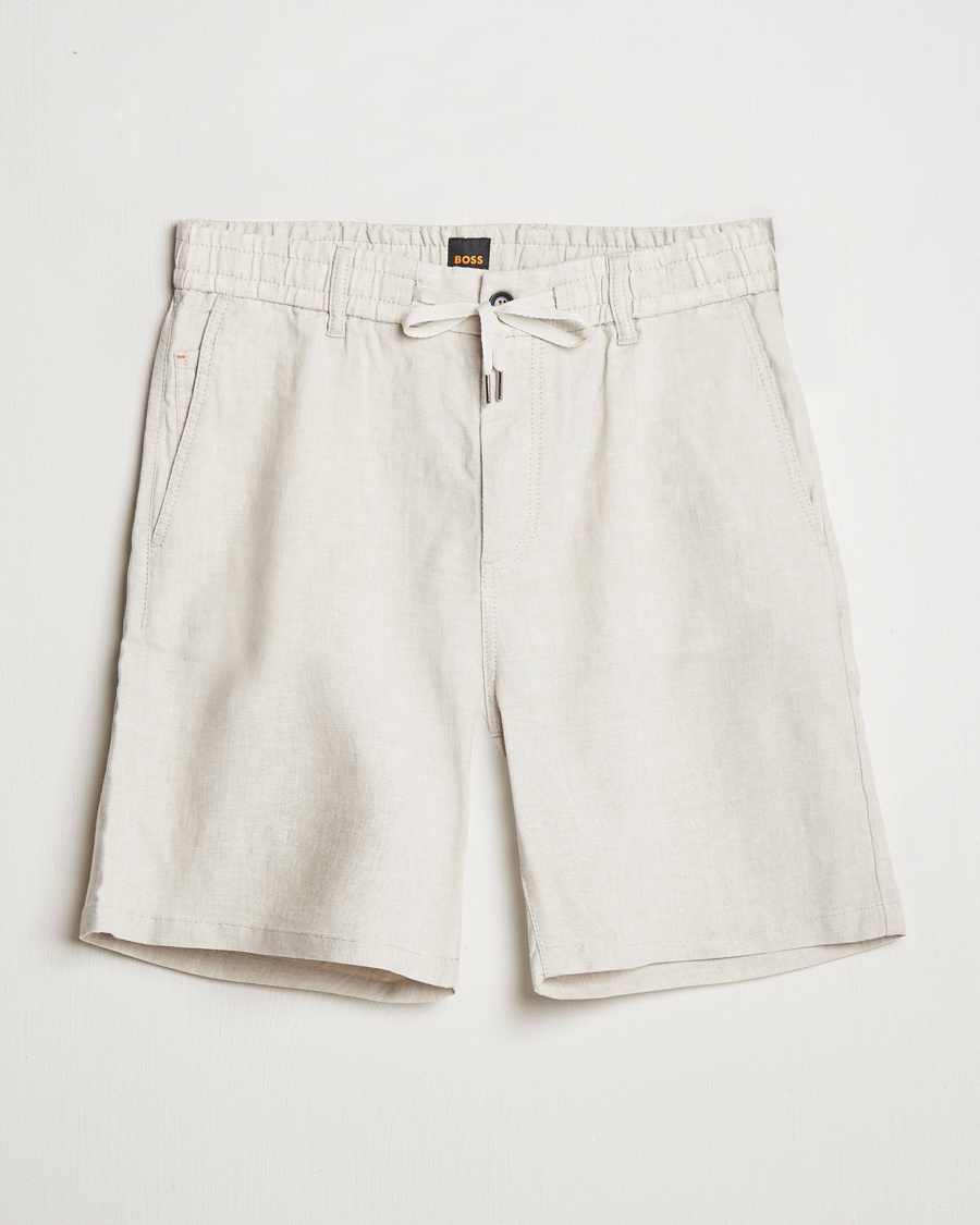 Men | Drawstring Shorts | BOSS ORANGE | Tapered Linen Chino Drawstring Shorts Light Beige