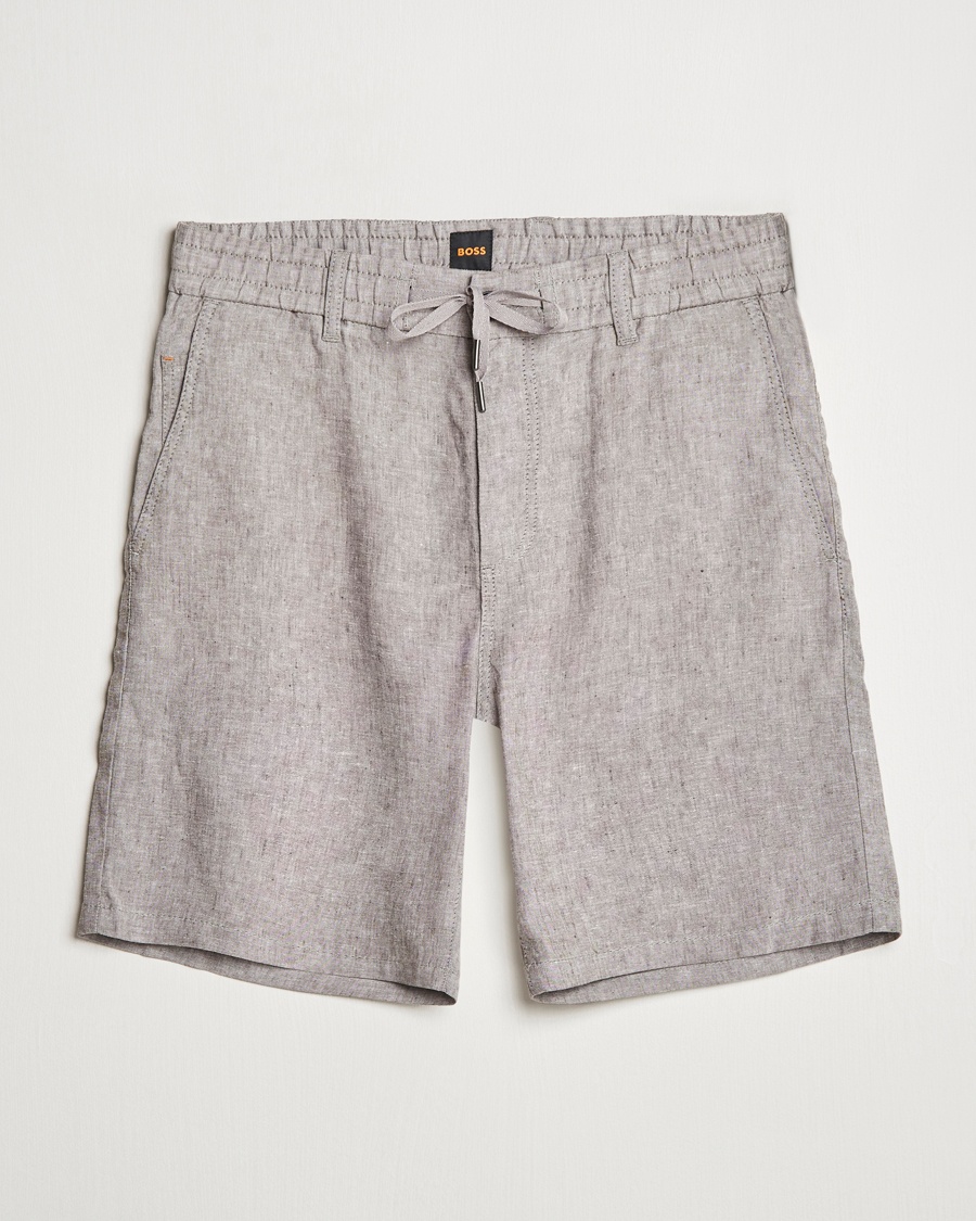 Men | Drawstring Shorts | BOSS ORANGE | Tapered Linen Chino Drawstring Shorts Open Beige