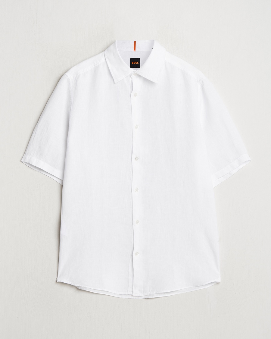 BOSS ORANGE Rash Linen Short Sleeve Shirt White – White