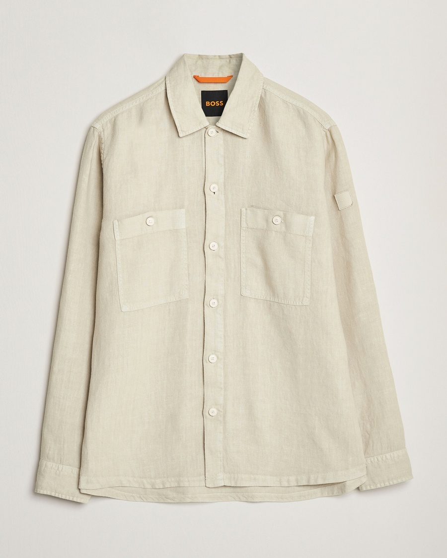 Men | Shirt Jackets | BOSS ORANGE | Locky Linen Overshirt Light Beige