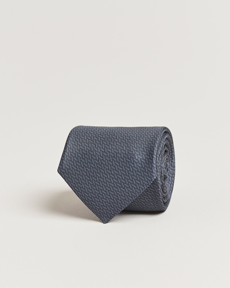 Stenströms Printed Silk Tie 7,5cm Mid Grey – Grey