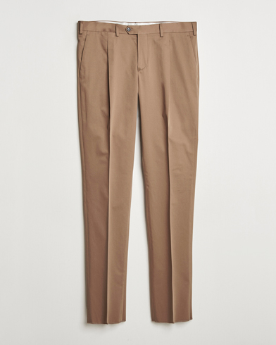 Men | Lardini | Lardini | Pleated Cotton Stretch Trousers Light Brown