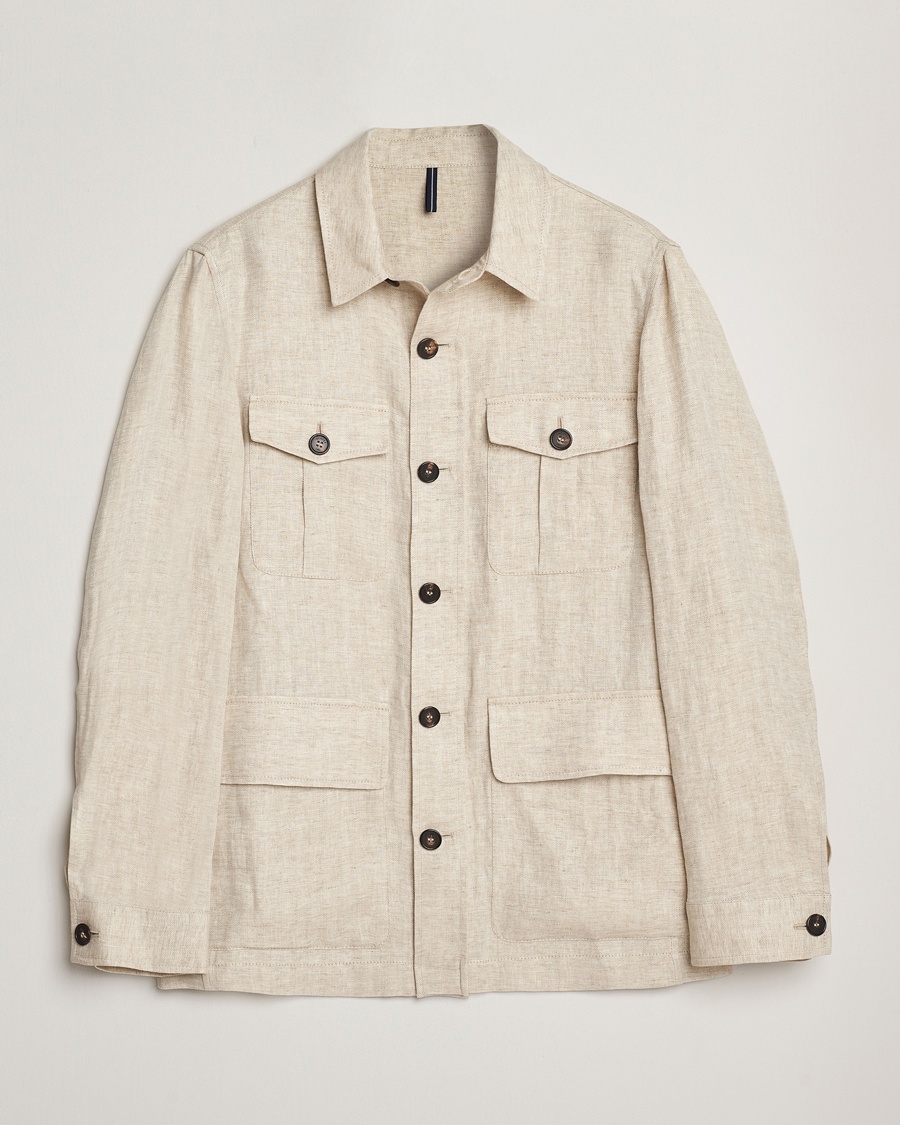 Men | Clothing | Incotex | Herringbone Linen Sahariana Beige