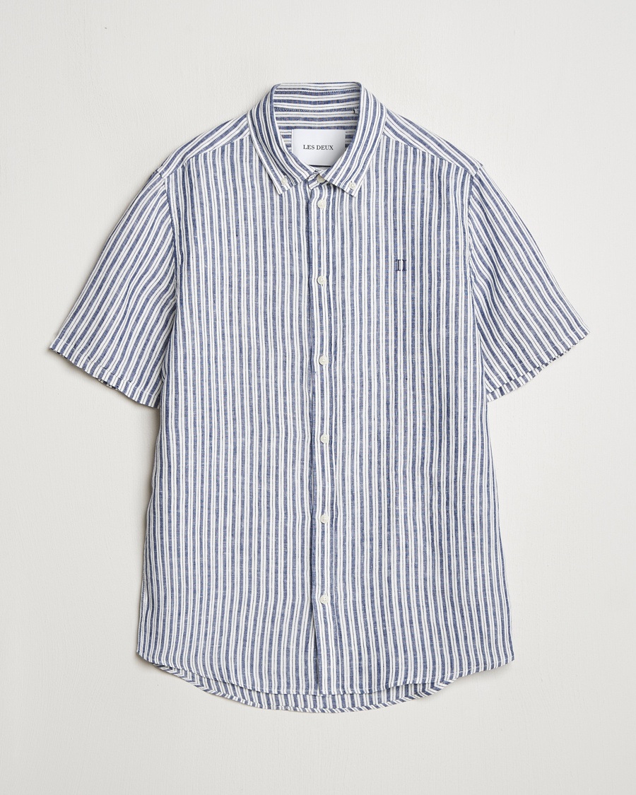 Men | LES DEUX | LES DEUX | Kris Linen Short Sleeve Shirt Ivory/Blueprint