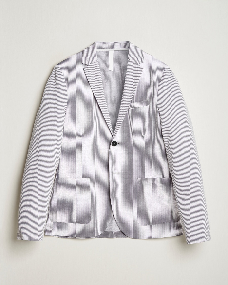 Men | Harris Wharf London | Harris Wharf London | Coolmax Striped Seersucker Blazer Grey/White
