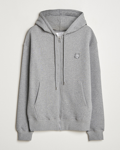Men | Sweaters & Knitwear | Maison Kitsuné | Tonal Fox Head Full Zip Hoodie Medium Grey Melange