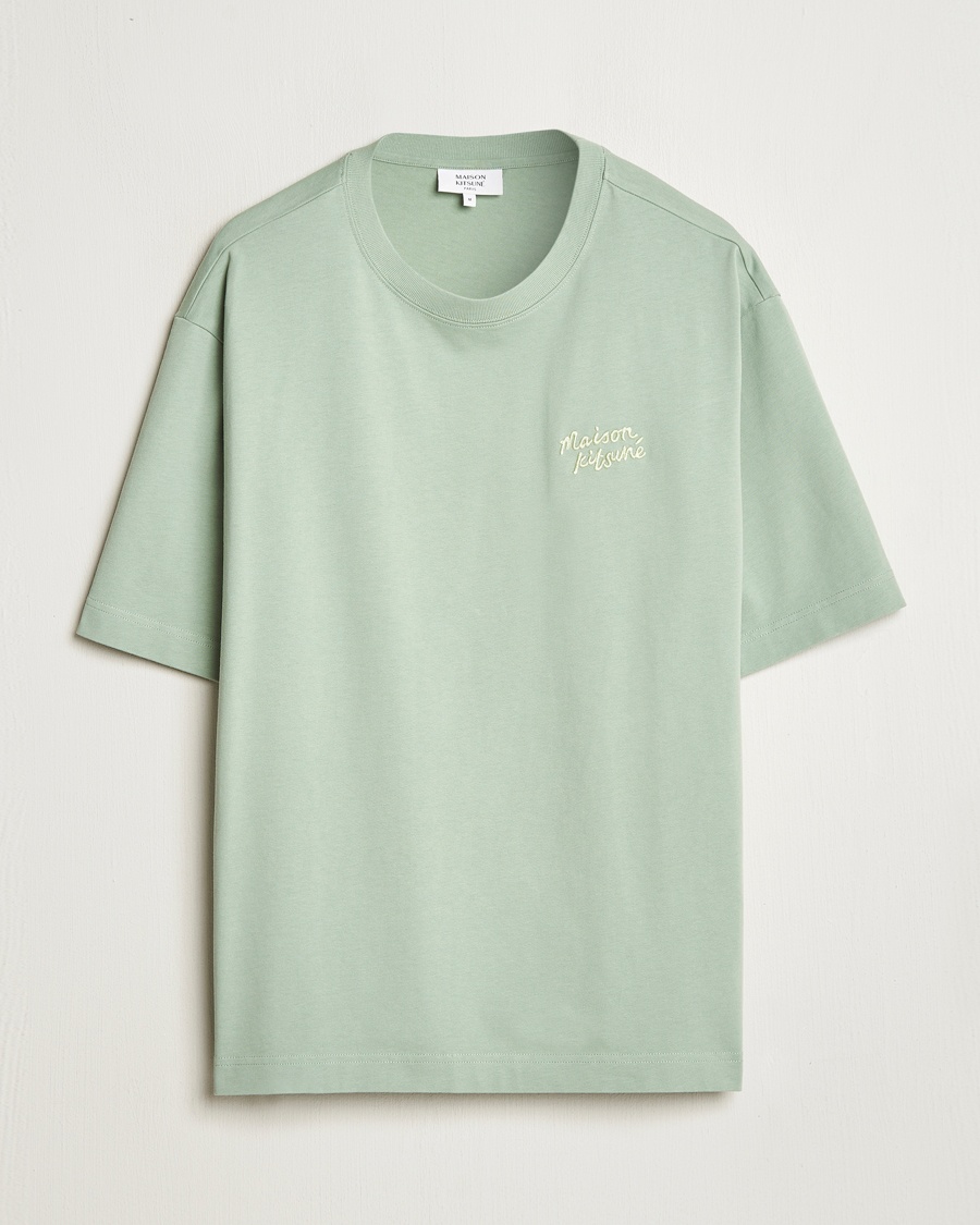 Men | Maison Kitsuné | Maison Kitsuné | Handwriting Embroidery T-Shirt Vert De Gris