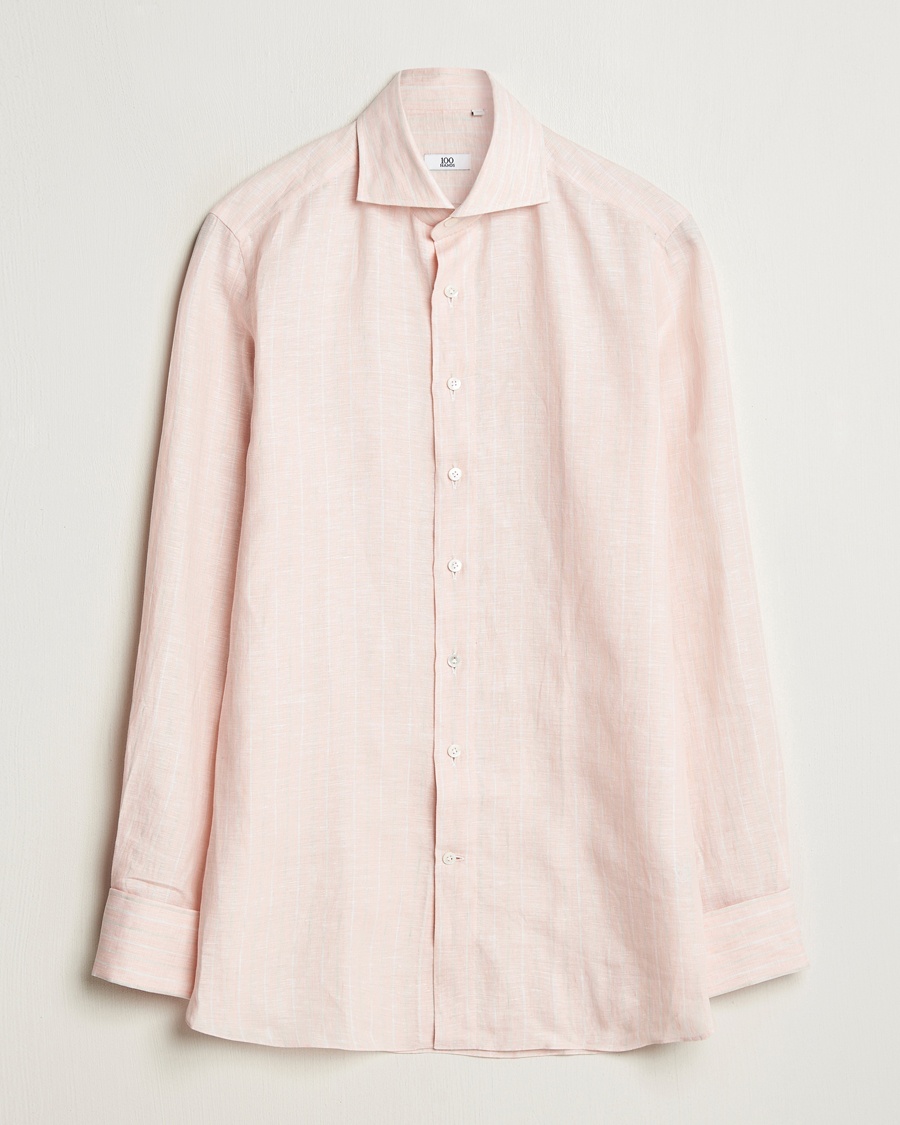 Men | Linen Shirts | 100Hands | Cut Away Double Cuff Striped Linen Shirt Pink