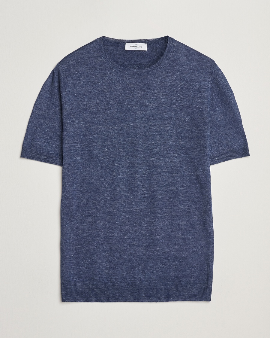 Gran Sasso Knitted Linen T-Shirt Navy Melange – Blue