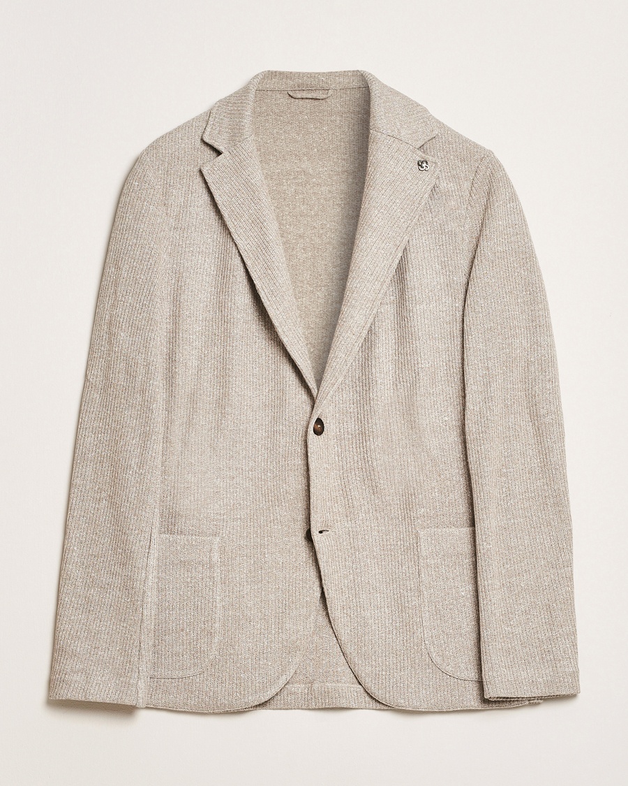 Men | Blazers | Gran Sasso | Linen/Cotton Knitted Blazer Beige Melange