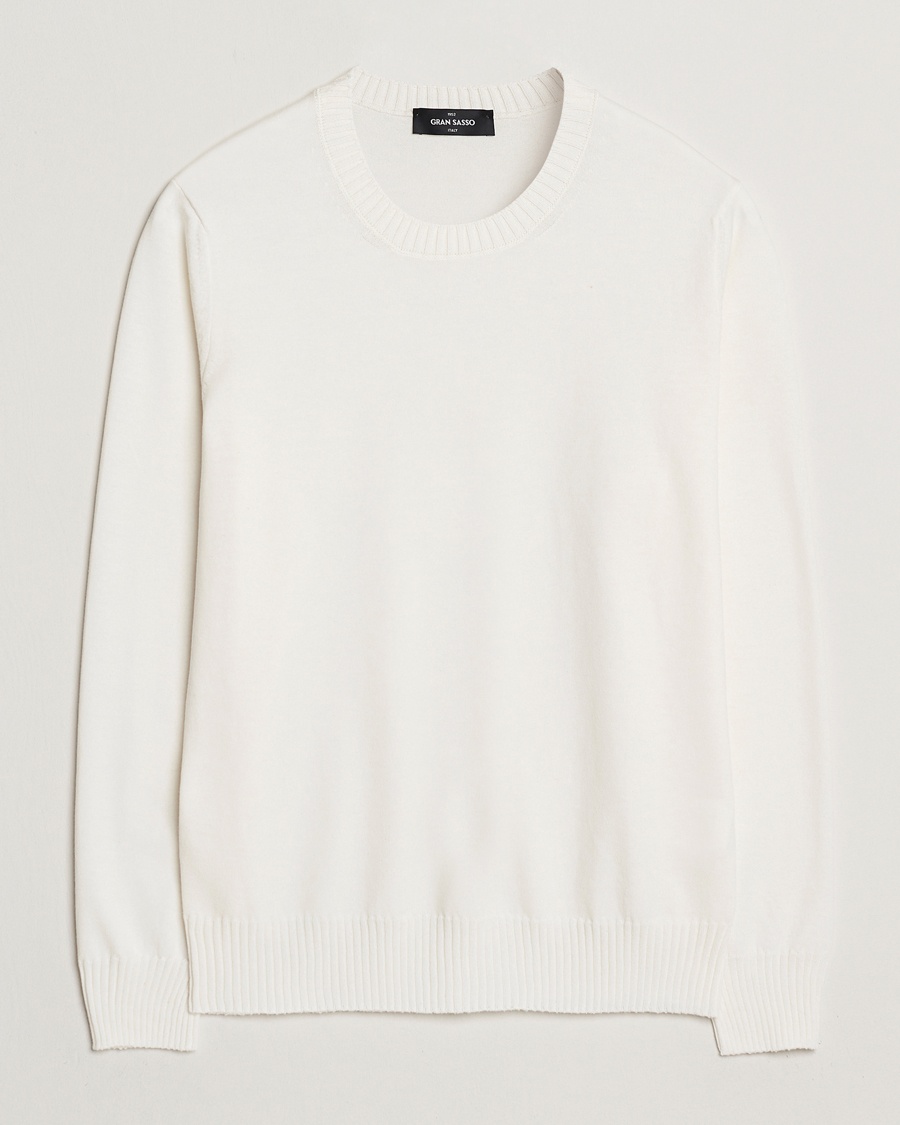 Gran Sasso Cotton/Cashmere Knitted Crew Neck Sweater Cream Melange – White