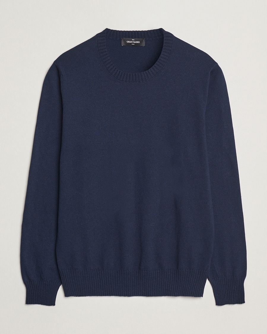 Gran Sasso Cotton/Cashmere Knitted Crew Neck Sweater Navy Melange – Blue
