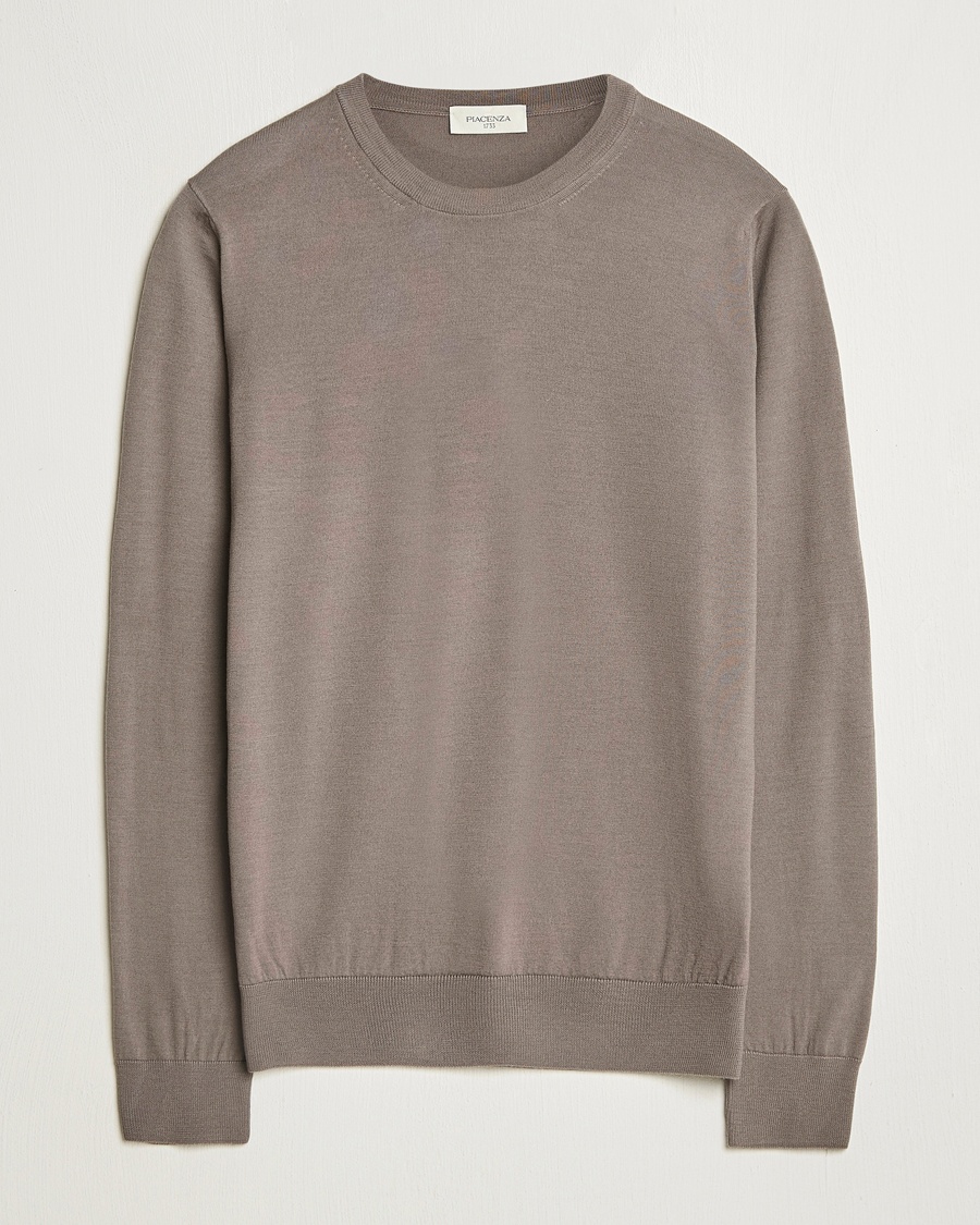 Piacenza Cashmere Merino Wool Crew Neck Sweater Taupe – Brown