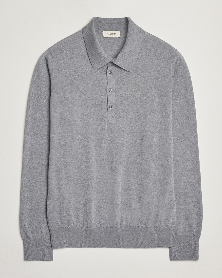Piacenza Cashmere Merino Wool Long Sleeve Polo Light Grey – Grey