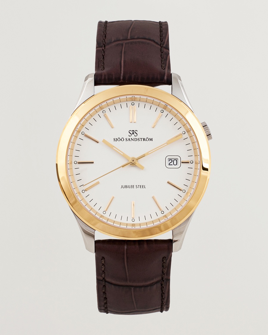 Men | Watches | Sjöö Sandström | Jubilee Steel Quartz 40mm Gold Bezel White/Brown Calf