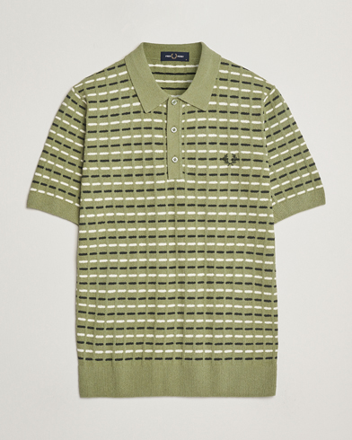 Men | Polo Shirts | Fred Perry | Bouclé Ribbed Knitted Polo Olive Mint