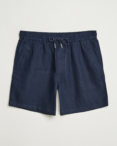 NN07 Gregor Linen Drawstring Shorts Navy Blue – Blue