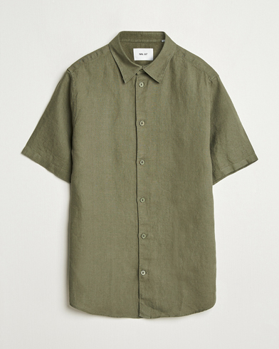 NN07 Enzo Linen Short Sleeve Shirt Capers Green – Green