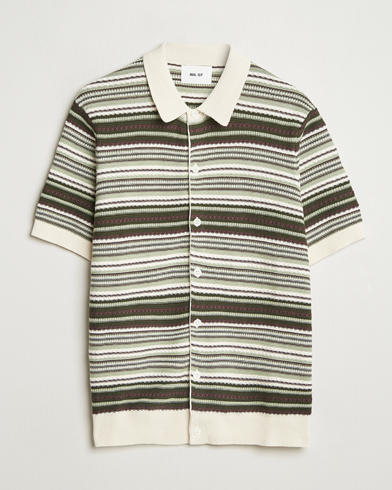 NN07 Nolan Knitted Striped Short Sleeve Shirt Multi – Green