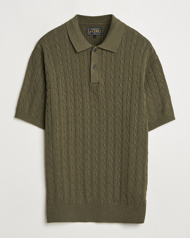 Men | Heritage Corner | BEAMS PLUS | Short Sleeve Cable Polo Olive