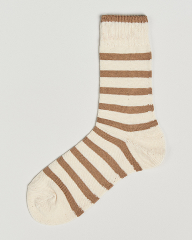 Men | Heritage Corner | BEAMS PLUS | 2 Tone Stripe Socks White/Tan