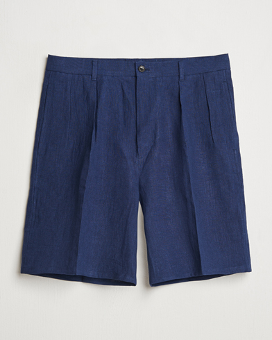 Men | Shorts | Kamakura Shirts | Pleated Linen Shorts Navy