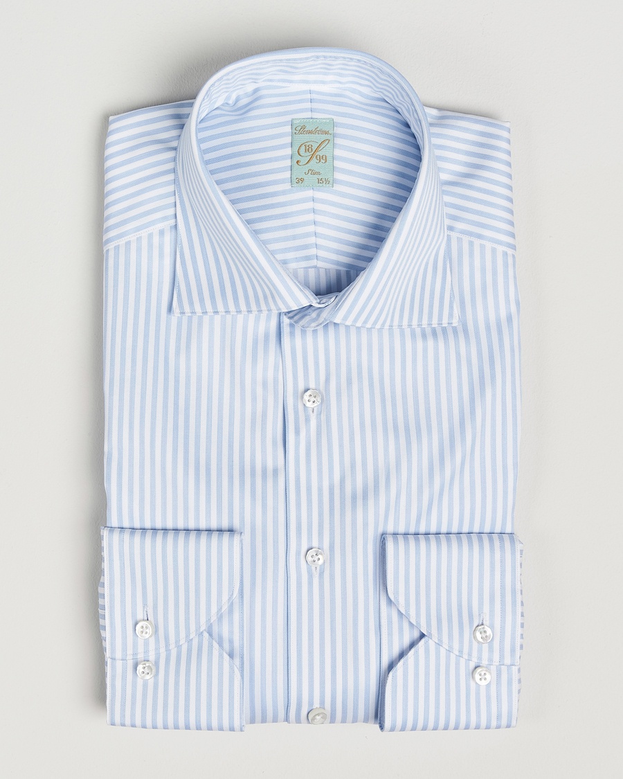Stenströms 1899 Slim Striped Cotton Twill Shirt Blue/White – Blue