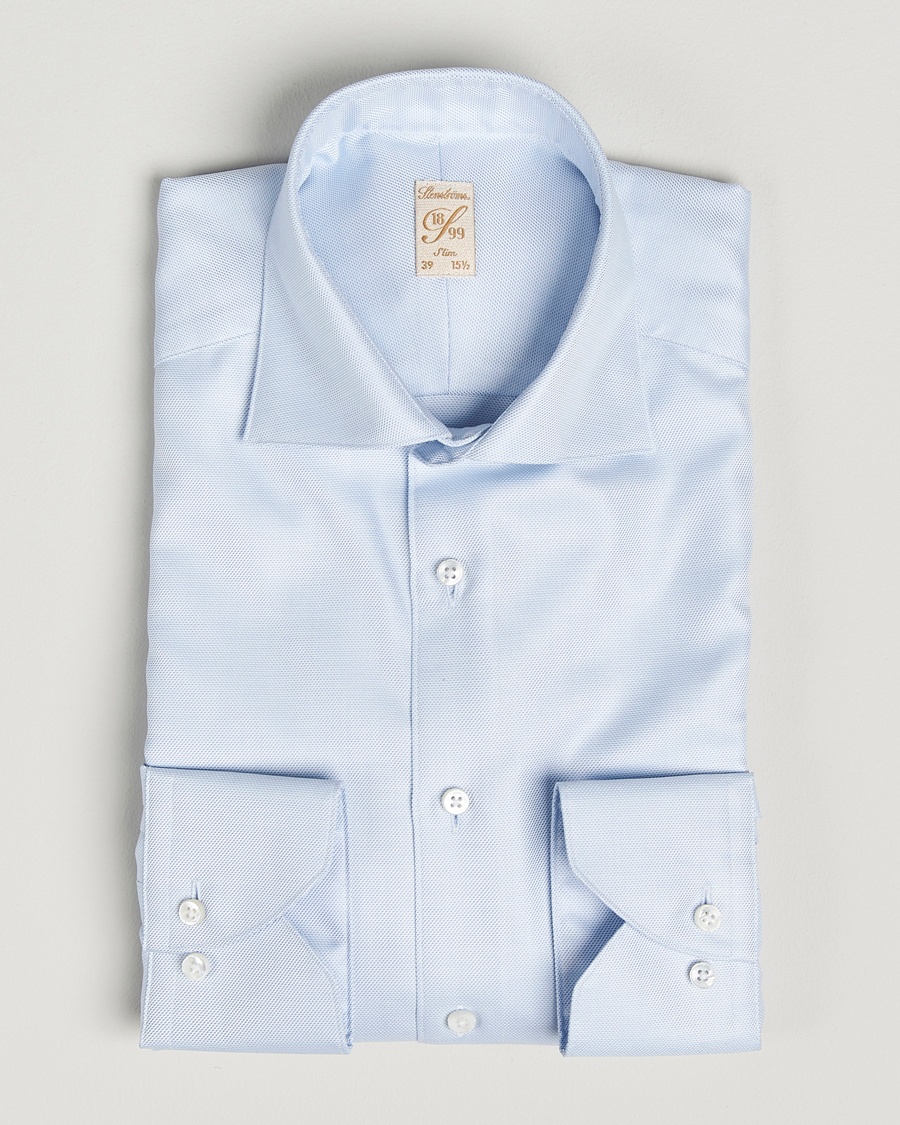 Men | | Stenströms | 1899 Slim Cotton Twill Shirt Light Blue