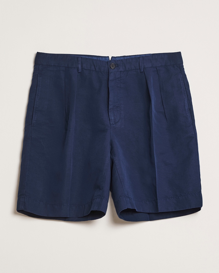Men | Shorts | Incotex | Pleated Chinolino Shorts Navy