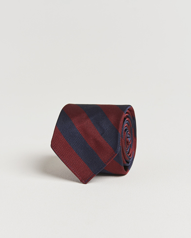 Men | Dark Suit | Kamakura Shirts | Vintage Ivy Regimental Stripe Silk Tie Navy/Burgundy