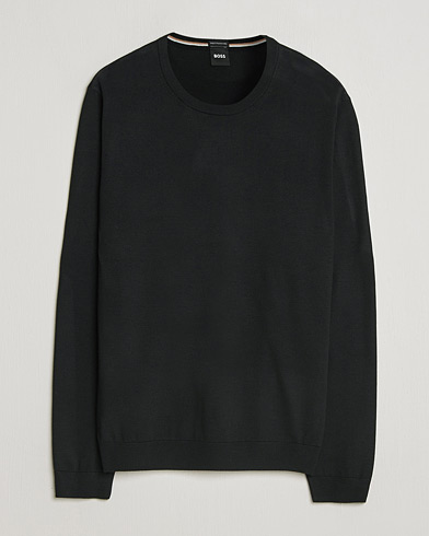 BOSS BLACK Leno Wool Crew Neck Pullover Black – Black