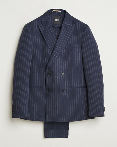 BOSS BLACK Huge Double Breasted Pinstriped Suit Dark Blue – Blue