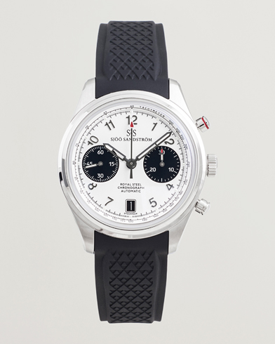 Sjöö Sandström Royal Steel Chronograph 40mm Black Rubber White Dial – White