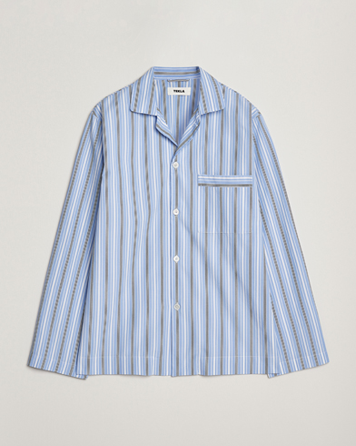 Tekla Poplin Pyjama Shirt Stave Stripes – Blue