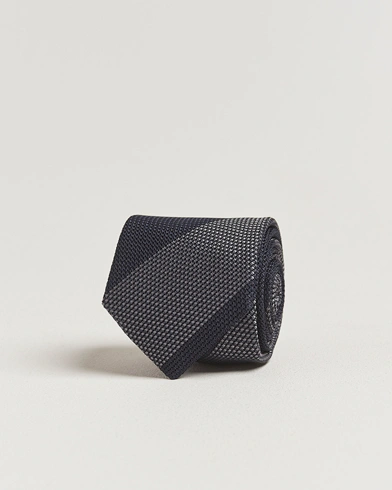  Silk Grenadine Blockstriped 8cm Tie Navy/Grey