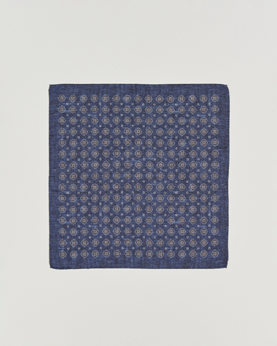  Silk Oxford Printed Flower Pocket Square Navy