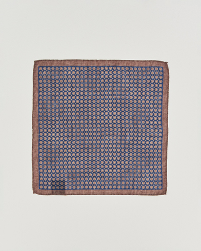  Wool Printed Medallion Pocket Square Navy