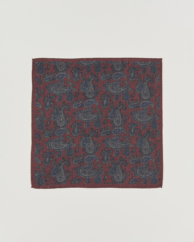  Wool Flannel Large Paisley Pocket Square Wine