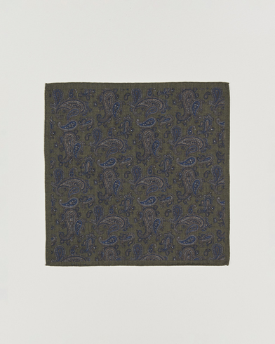  Wool Flannel Large Paisley Pocket Square Green