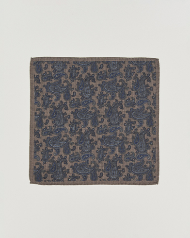  Wool Flannel Large Paisley Pocket Square Dark Beige