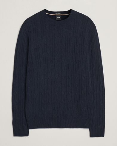 BOSS BLACK Hetico Wool/Cashmere Cable Sweater Dark Blue – Blue