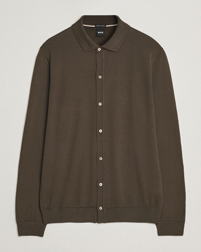 BOSS BLACK Helbert Wool Cardigan Open Green – Green