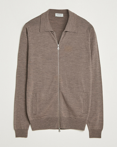 Men | John Smedley | John Smedley Alston Extra Fine Merino Full Zip Mushroom Brown