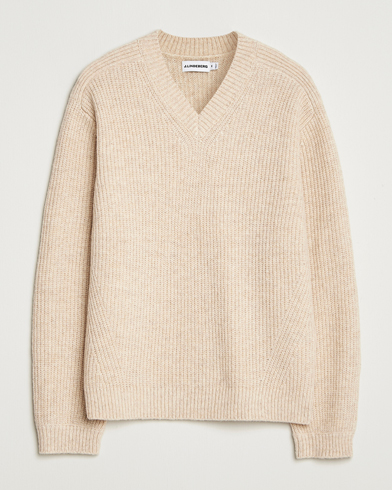 J.Lindeberg Vitor Wool Heavy Knitted V-Neck Moonbeam Melange – Beige