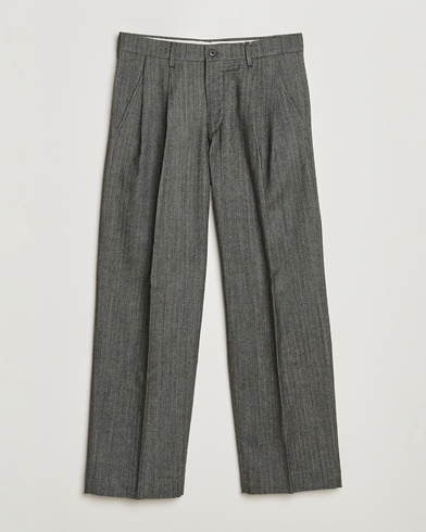 NN07 Justin Double Pleated Herringbone Trousers Grey – Grey