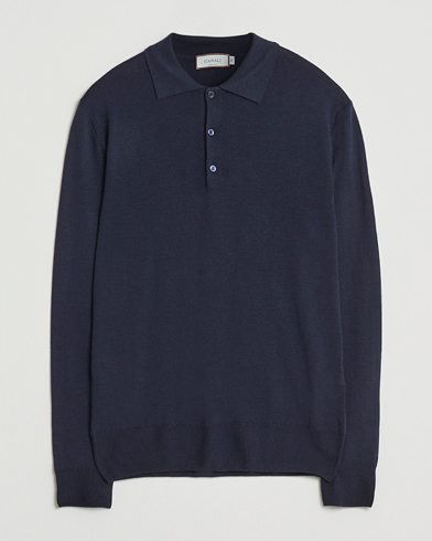 Canali Merino Wool Long Sleeve Polo Navy – Blue