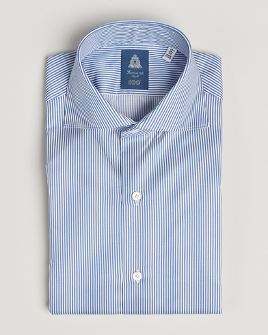 Finamore Napoli Milano Slim Cotton Twill Shirt Blue Stripe – Blue